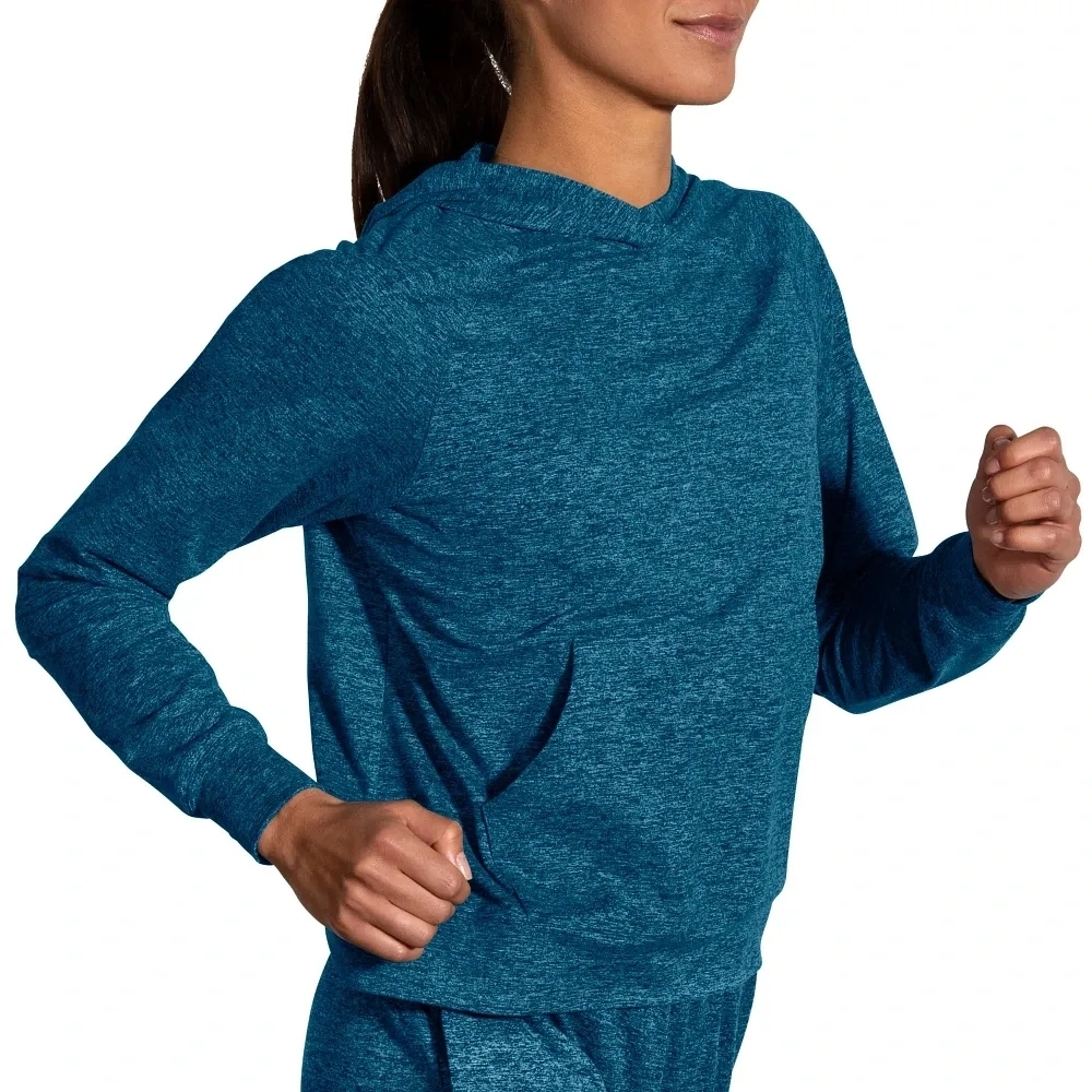 Brooks Womens Luxe Run Happy Heather Moroccan Blue Hoodie Size XXL